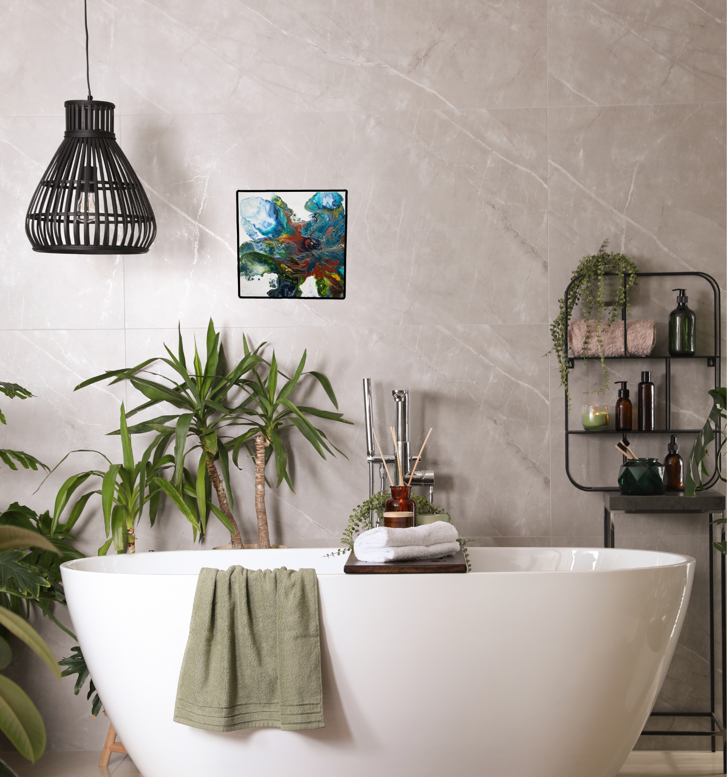 Mise en situation de la peinture Leftovers n°1 dans un intérieur contemporain